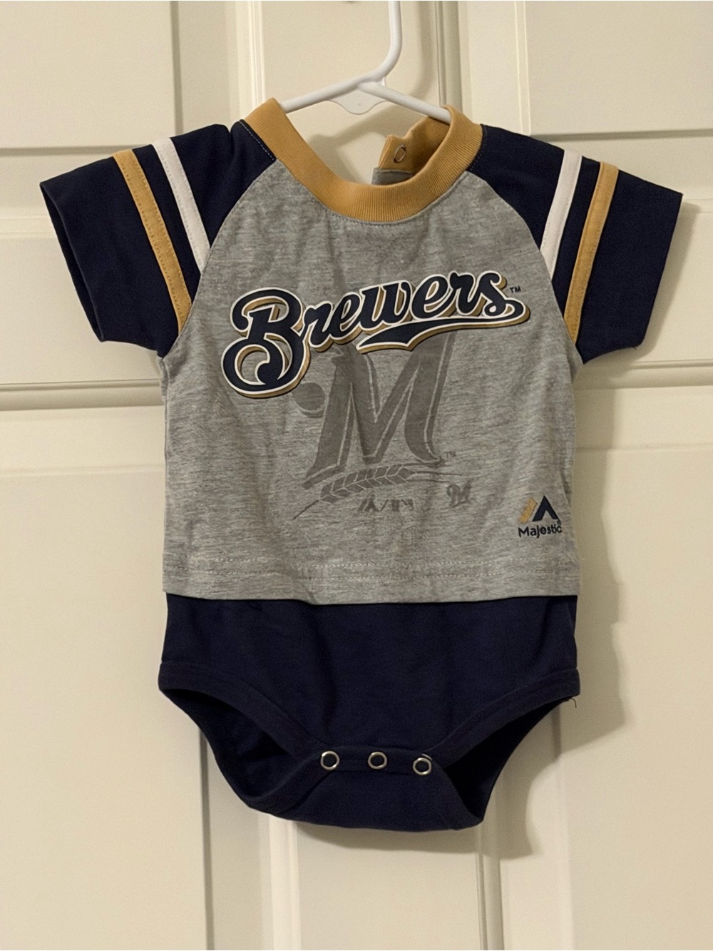 Majestic Brewers Grey Navy & Gold Baby One-Piece with matching booties